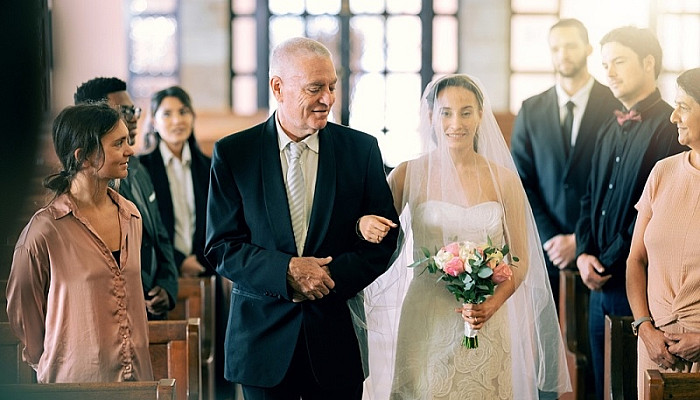  bride with father walking in aisle for ceremony 