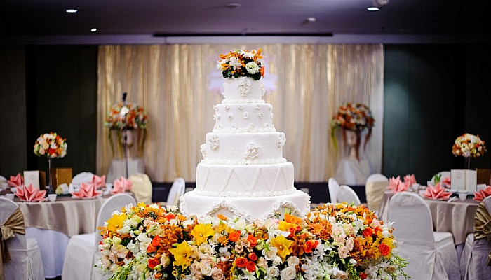 Beautiful wedding cake on table